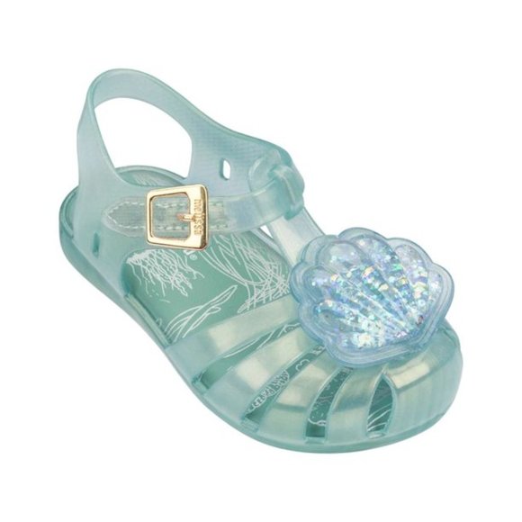 NEW MINI MELISSA Kid Aranha Green Pearlescent Seashell Fisherman Closed Toe - Picture 1 of 6
